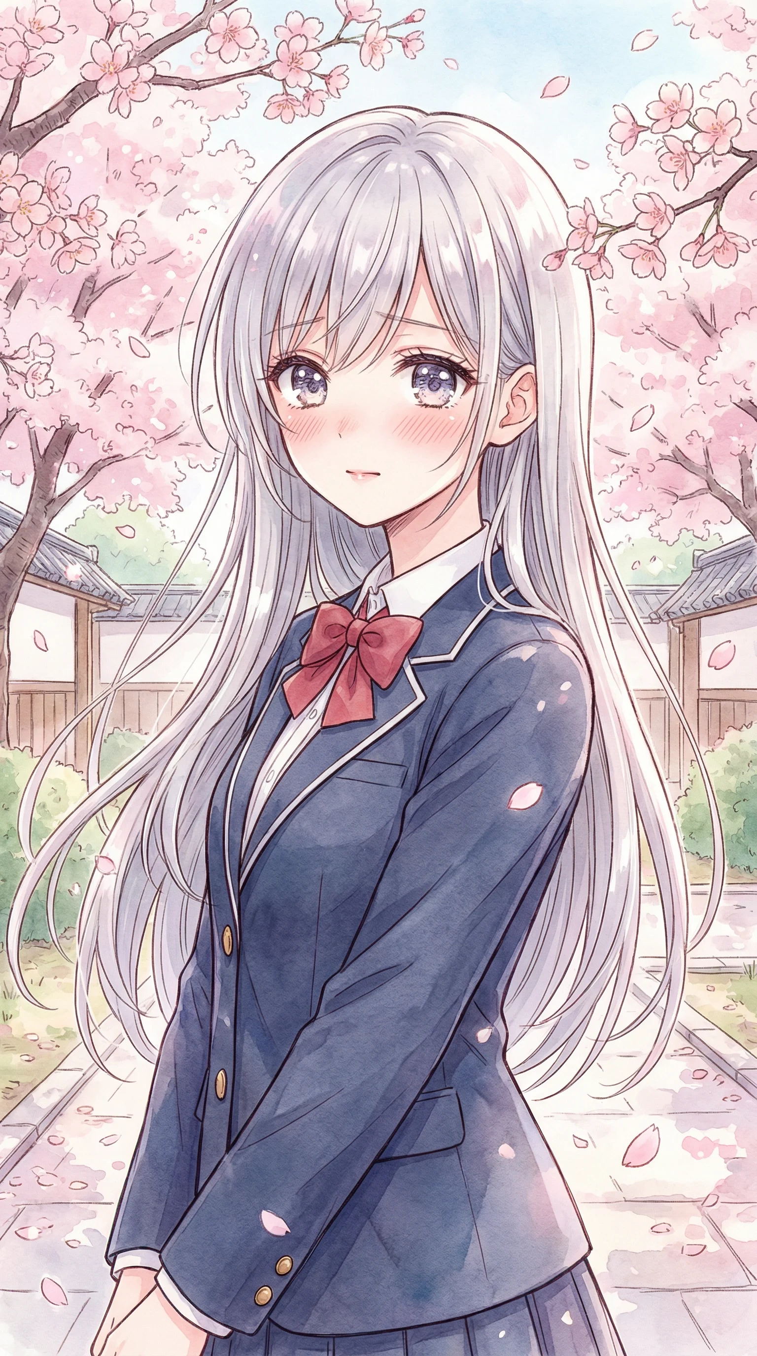 樱花誓约漫画封面女主角银发少女校园场景